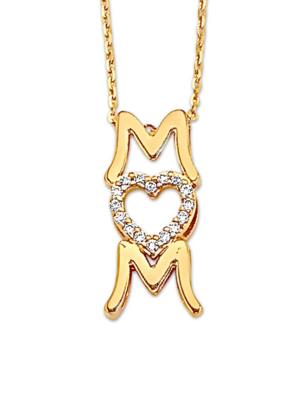 14K Yellow Gold CZ Mom Necklace | Elegant Gift for Mother By Tehrani Jewelry